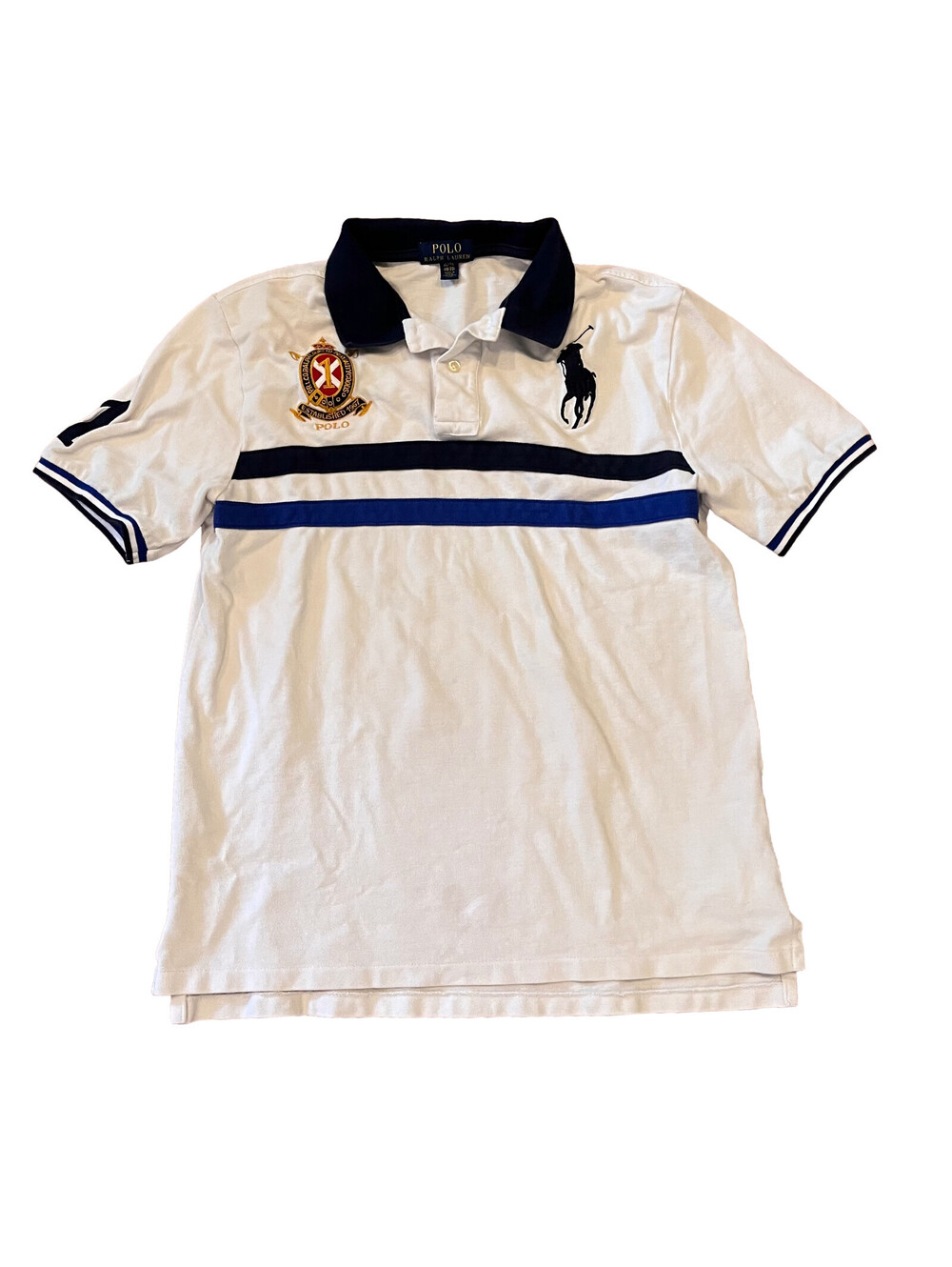 Polo Ralph Lauren Shirt Youth XL Big Pony Embroidery White Striped Preppy